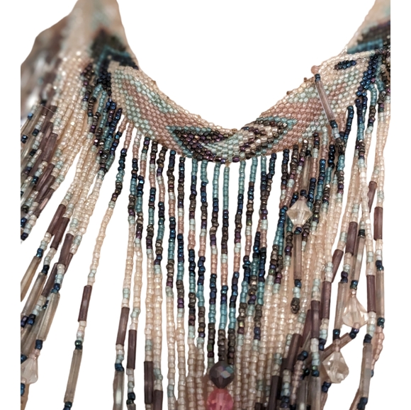 Vintage Bohemian hippie handcrafted beaded fringe necklace Halloween Dress Up - Picture 15 of 16